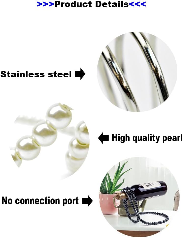 (White) Creative Artificial Pearl Necklace Floating Wine Rack Metal Wine Bottle Holder Wine Display Stand for Bars and Home Decoration