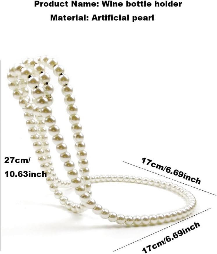 (White) Creative Artificial Pearl Necklace Floating Wine Rack Metal Wine Bottle Holder Wine Display Stand for Bars and Home Decoration