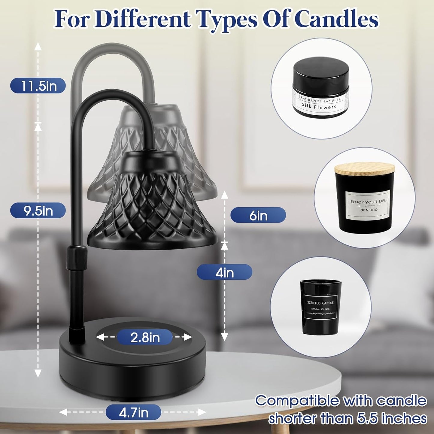 Adjustable Candle Warmer Lamp with Timer: Birthday Gifts for Women Fits All Candle Jar Home Decor - Wax Warmer for Scented Wax Gifts for Women