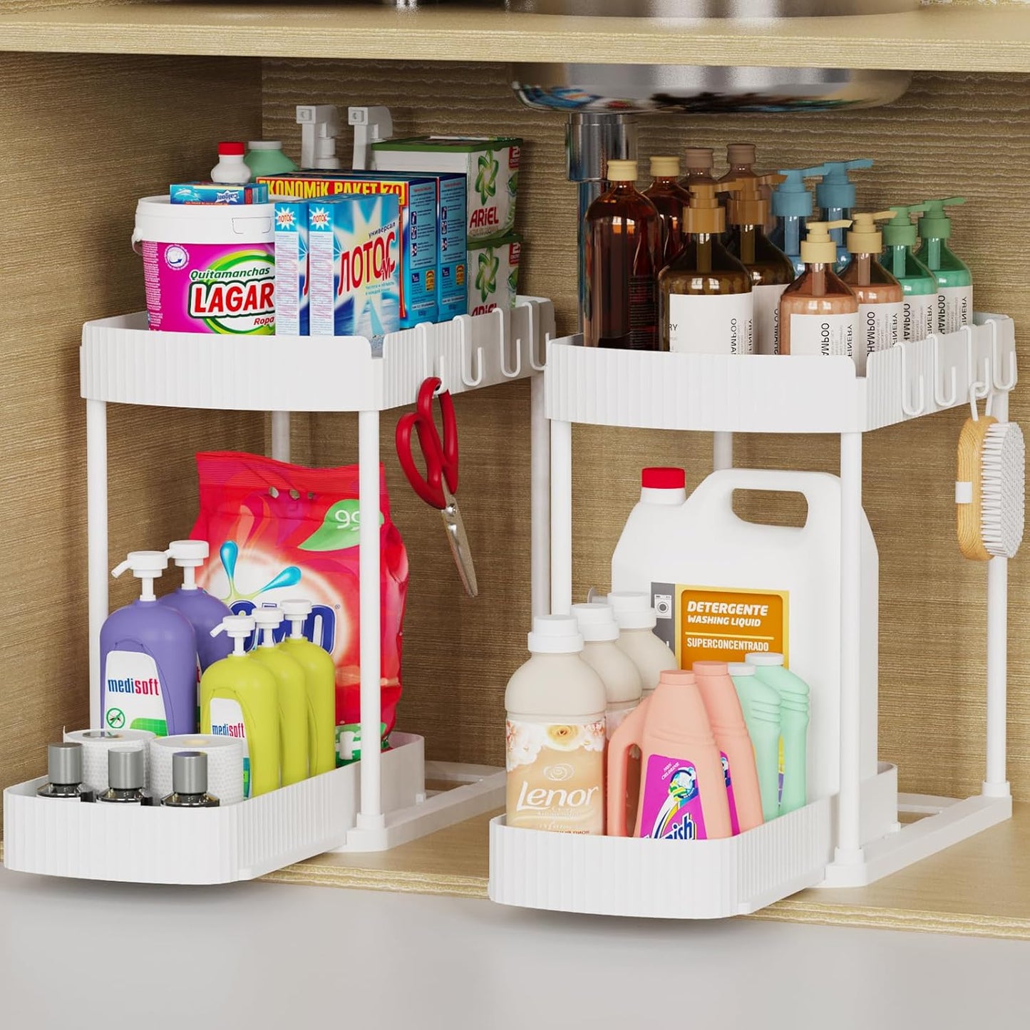 2 Pack Multi-Purpose Pull-Out Storage Organizers, under Sink Organizers and Storage for Bathroom & Kitchen, under Cabinet Organizers and Storage, 12.8 Inch, Black