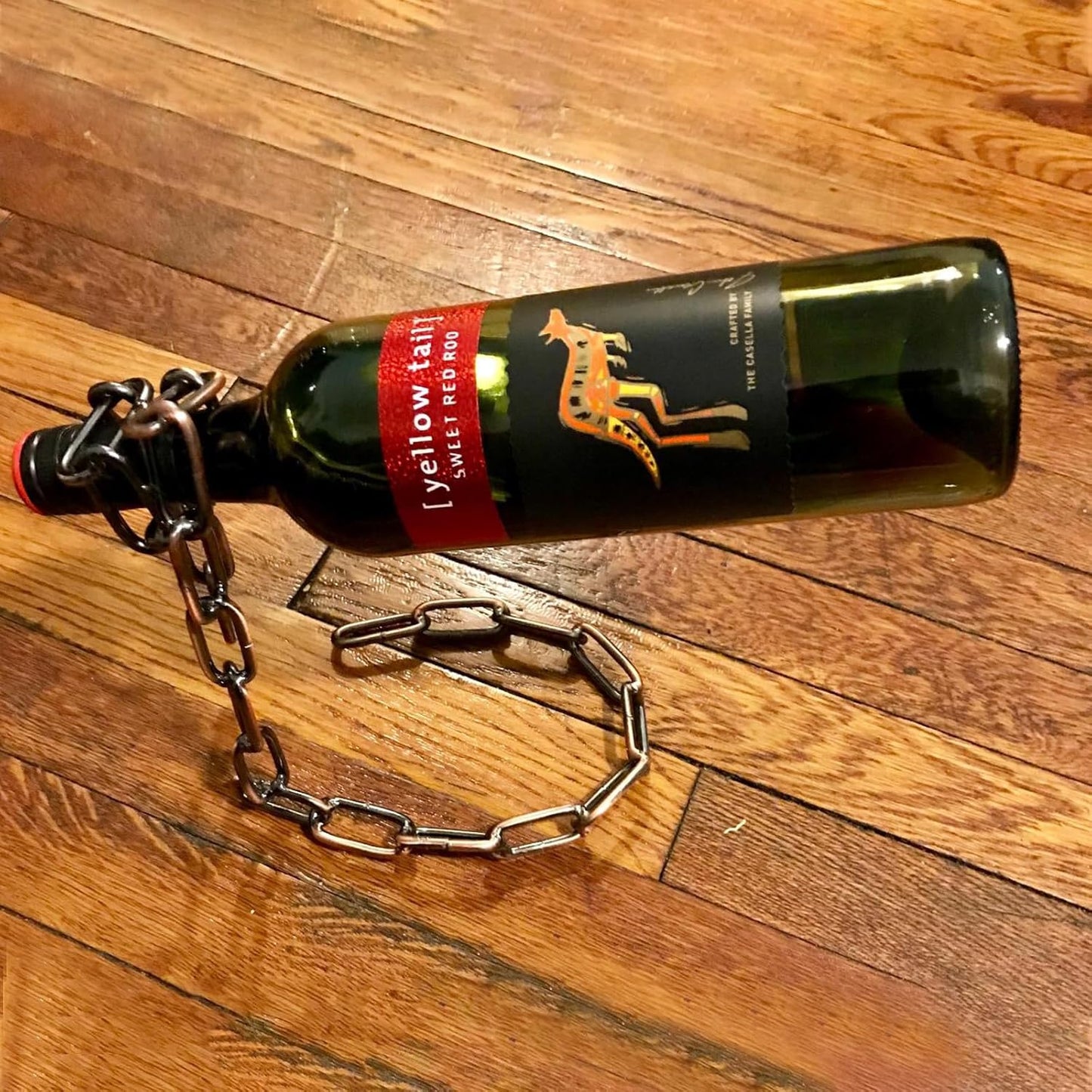 Floating Wine Bottle Holder - Magic Steel Chain Wine Rack for Suspended Display - Holds Any Long-Neck Wine Bottles, Durable & Elegant, Perfect for Home Bar or Kitchen Decor (6.7X5.12X7.5In)