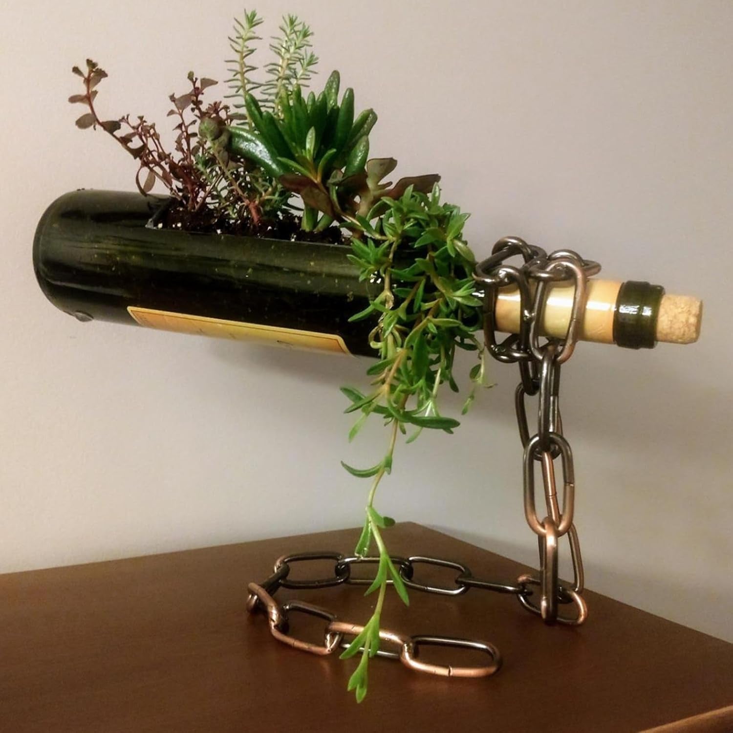 Floating Wine Bottle Holder - Magic Steel Chain Wine Rack for Suspended Display - Holds Any Long-Neck Wine Bottles, Durable & Elegant, Perfect for Home Bar or Kitchen Decor (6.7X5.12X7.5In)