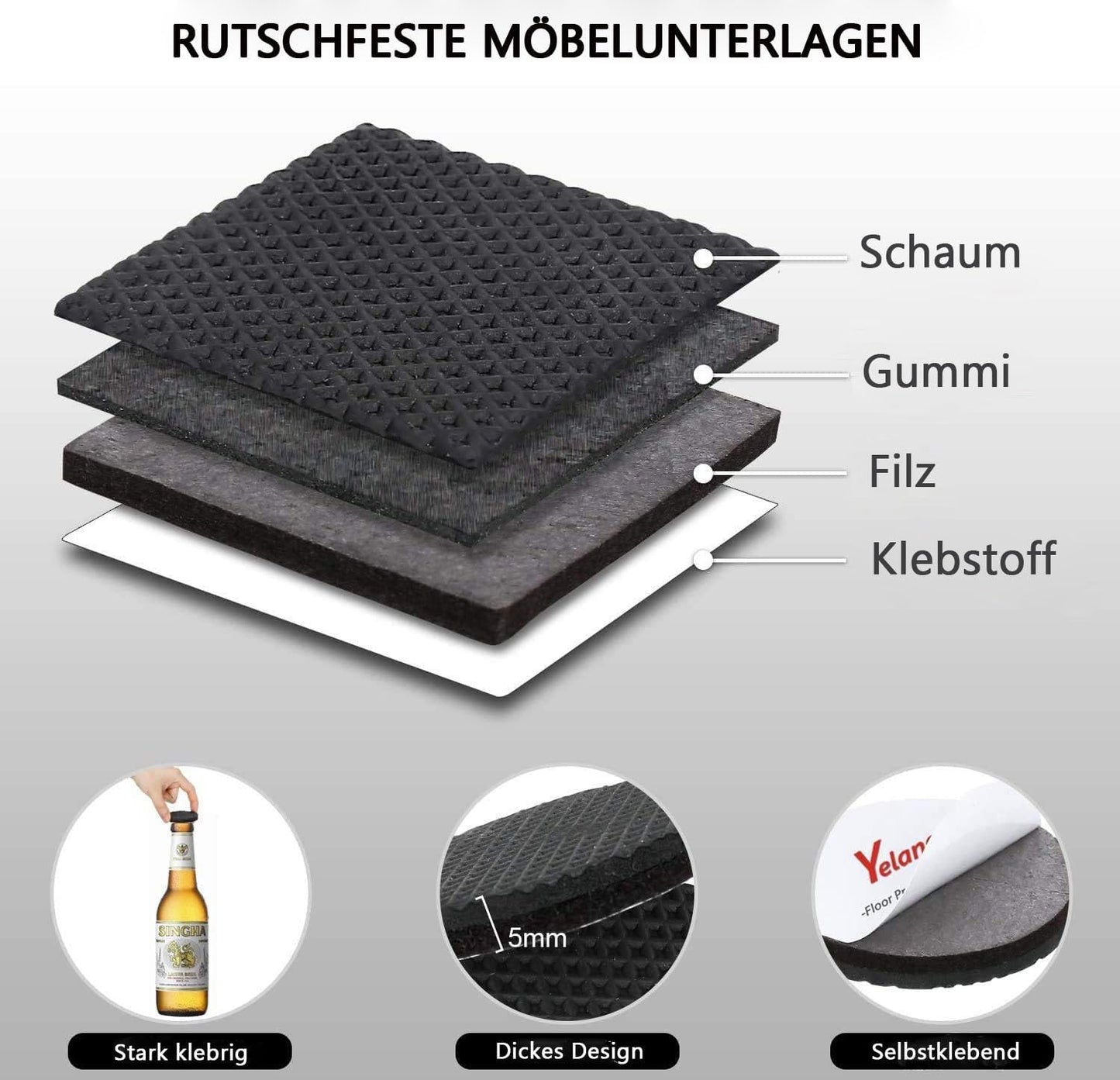 Non Slip Furniture Pads -12Pcs 4" Furniture Grippers Hardwood Floors, Non Skid for Furniture Legs,Self Adhesive Rubber Feet, anti Slide Furniture Floors Protectors for Keep Couch Stoppers