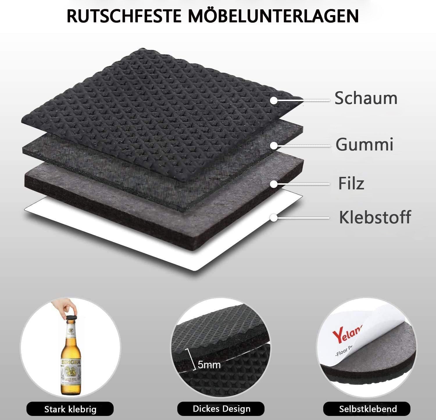 Non Slip Furniture Pads -12Pcs 4" Furniture Grippers Hardwood Floors, Non Skid for Furniture Legs,Self Adhesive Rubber Feet, anti Slide Furniture Floors Protectors for Keep Couch Stoppers