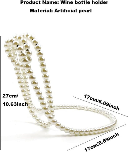 (White) Creative Artificial Pearl Necklace Floating Wine Rack Metal Wine Bottle Holder Wine Display Stand for Bars and Home Decoration
