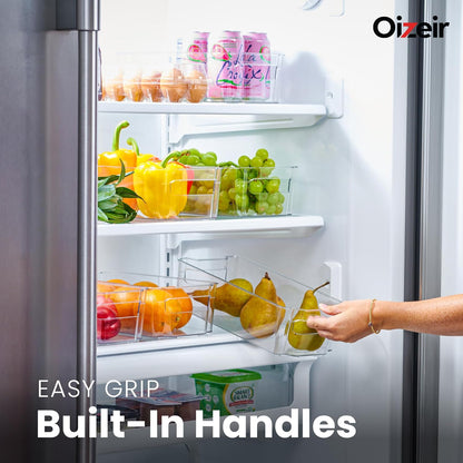 8 Pack Clear Plastic Fridge Organizer Bins – Stackable Refrigerator & Pantry Storage Bins with Handles for Snacks, Freezer, Kitchen Cupboard, and Cabinet Organization