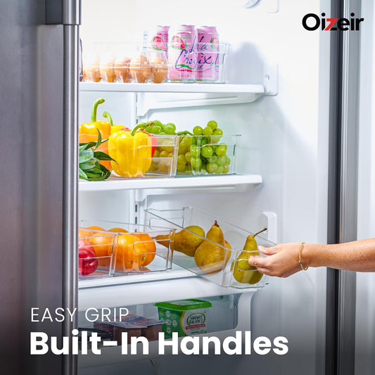 8 Pack Clear Plastic Fridge Organizer Bins – Stackable Refrigerator & Pantry Storage Bins with Handles for Snacks, Freezer, Kitchen Cupboard, and Cabinet Organization