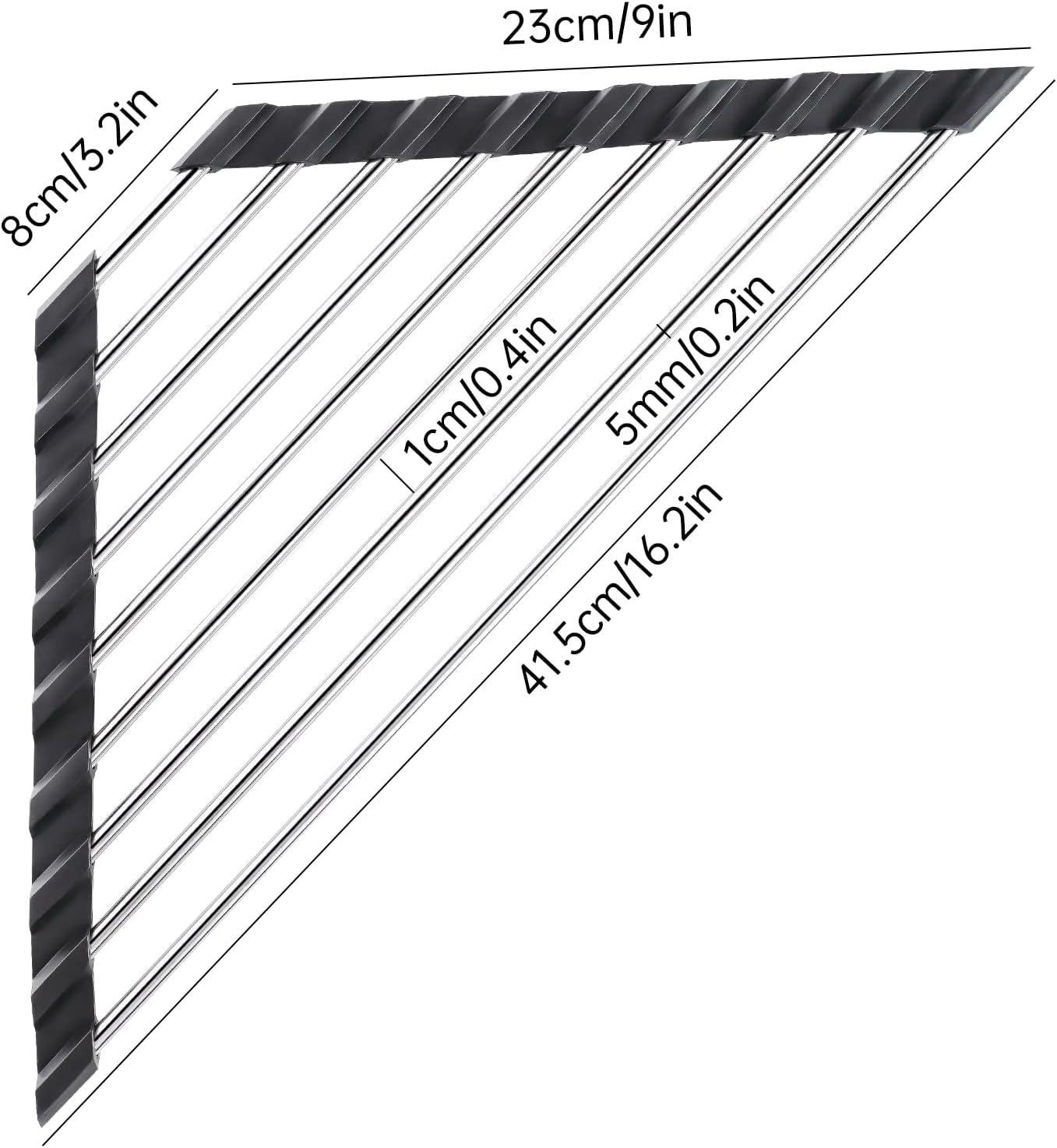 Foldable Stainless Steel Triangle Roll-Up Dish Drying Rack for Small Sink Corners - Over-The-Sink Multipurpose Kitchen Drainer, Rustproof Organizer, Trivet and Shelf - Space-Saving (Black)