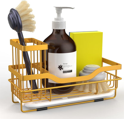 Sponge Holder for Kitchen Caddy Sink Organizer, Multifunctional Rustproof Dish Soap Sponge Caddy for Kitchen Sink Counter with Detachable Brush Holder & Drain Tray - Storage Kitchen & Home Accessories