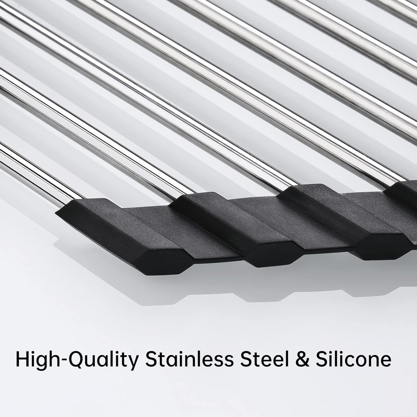 Foldable Stainless Steel Triangle Roll-Up Dish Drying Rack for Small Sink Corners - Over-The-Sink Multipurpose Kitchen Drainer, Rustproof Organizer, Trivet and Shelf - Space-Saving (Black)