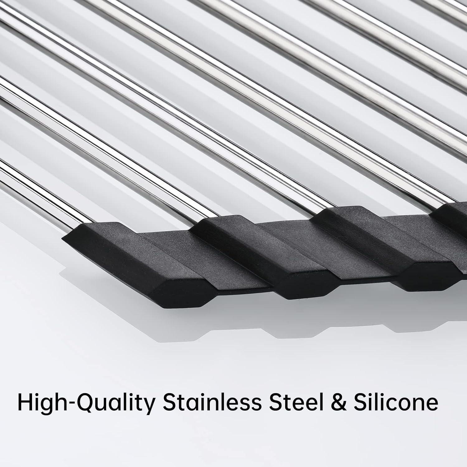 Foldable Stainless Steel Triangle Roll-Up Dish Drying Rack for Small Sink Corners - Over-The-Sink Multipurpose Kitchen Drainer, Rustproof Organizer, Trivet and Shelf - Space-Saving (Black)