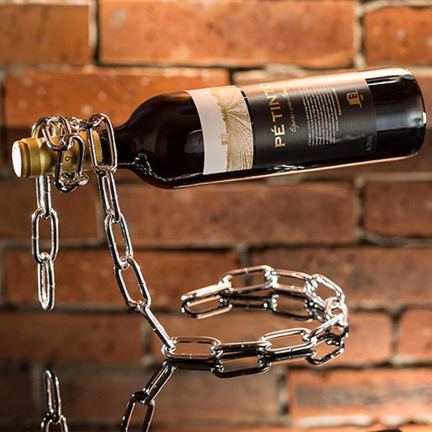 Floating Wine Bottle Holder - Magic Steel Chain Wine Rack for Suspended Display - Holds Any Long-Neck Wine Bottles, Durable & Elegant, Perfect for Home Bar or Kitchen Decor (6.7X5.12X7.5In)