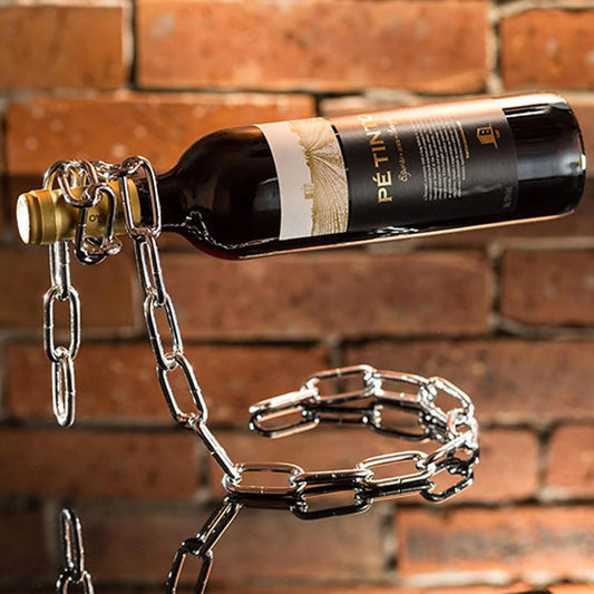 Floating Wine Bottle Holder - Magic Steel Chain Wine Rack for Suspended Display - Holds Any Long-Neck Wine Bottles, Durable & Elegant, Perfect for Home Bar or Kitchen Decor (6.7X5.12X7.5In)