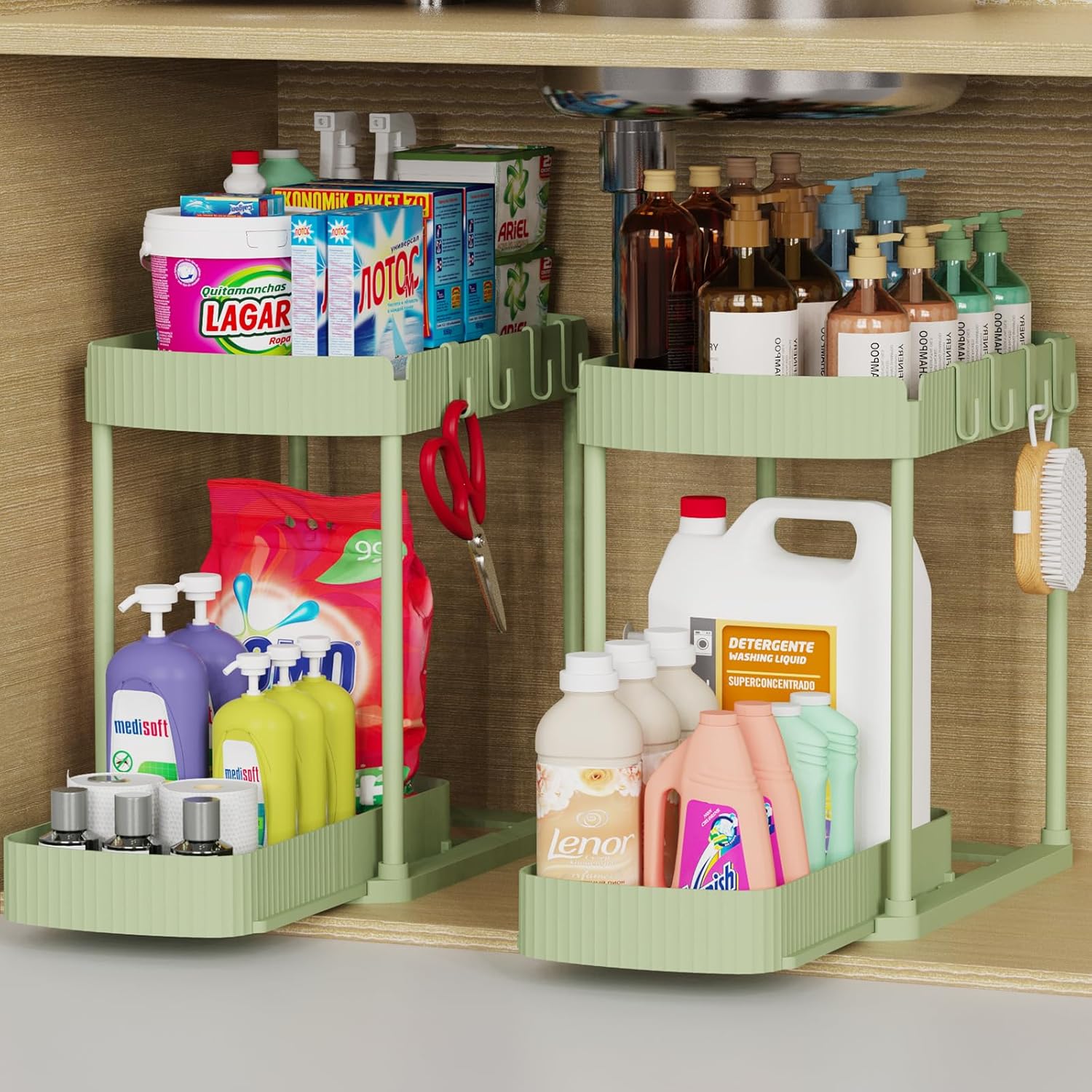 2 Pack Multi-Purpose Pull-Out Storage Organizers, under Sink Organizers and Storage for Bathroom & Kitchen, under Cabinet Organizers and Storage, 12.8 Inch, Black